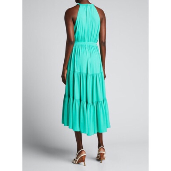 Kobi Halperin Robin Shirred Halter Neck Dress Sleeveless Tiered Midi Green Sz 10 - Picture 2 of 6